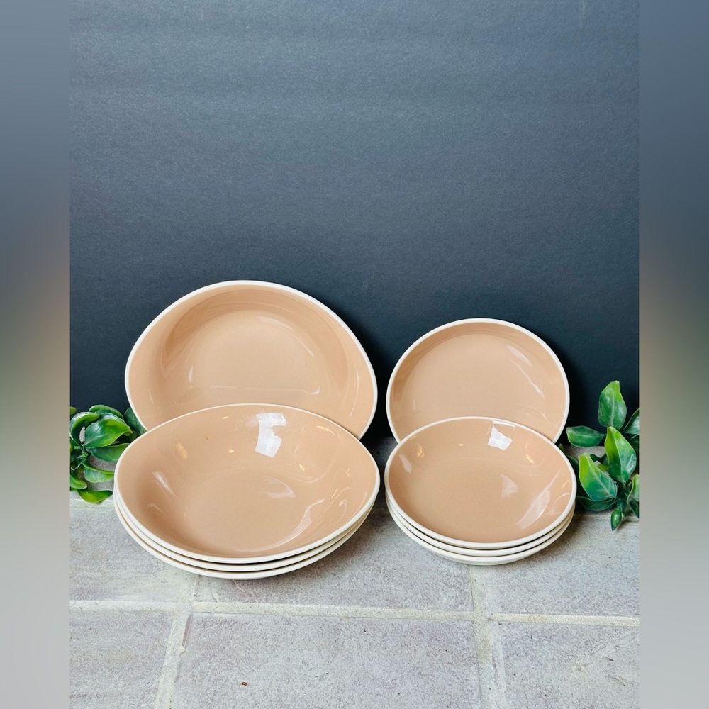 Vintage Harkerware Pottery Lugged Soup Bowls ( 4) & Fruit Berry Bowls ( 4)